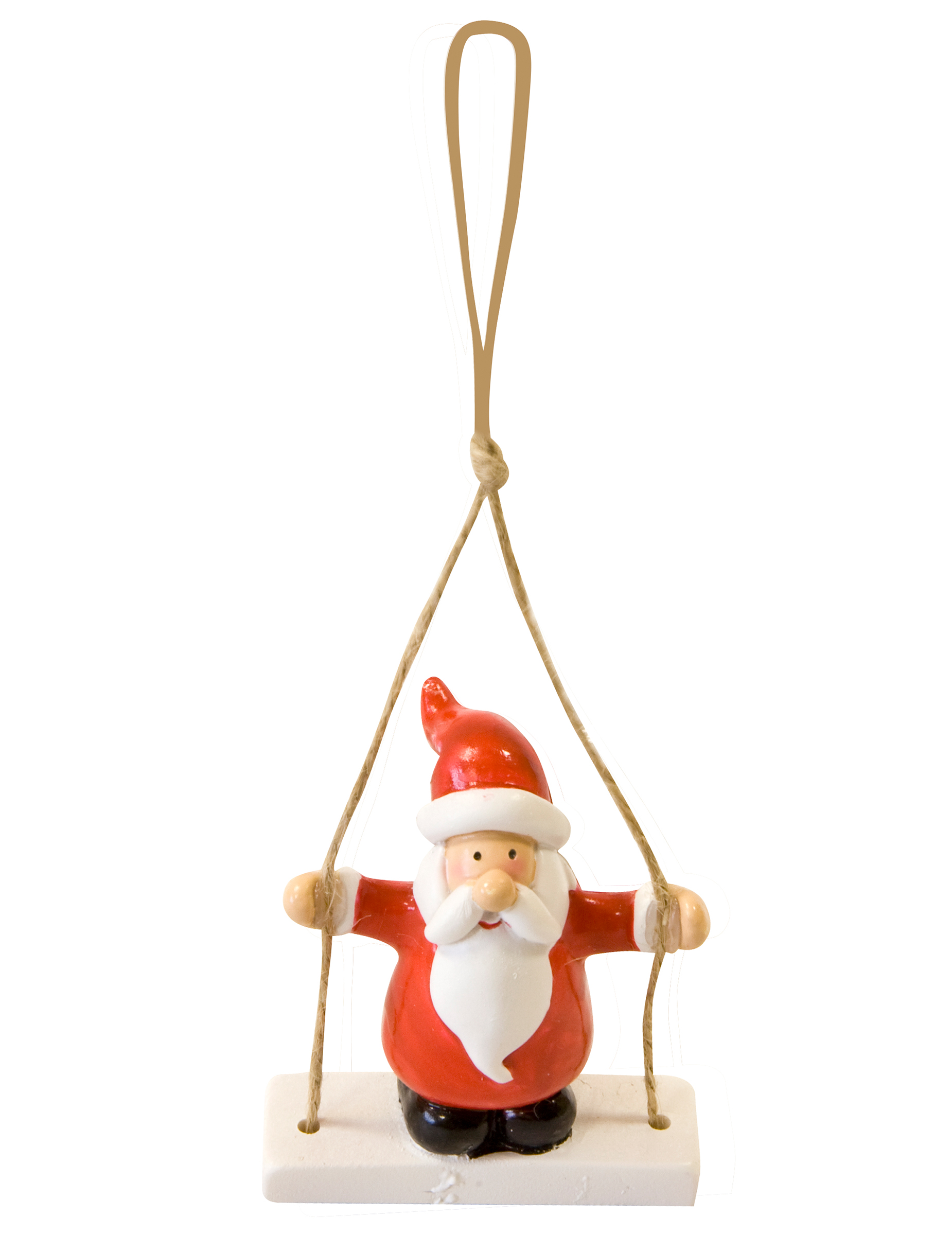 Weihnachtsmann auf Schaukel Christbaumschmuck rot-weiß-braun 7 x 5 x 3 cm