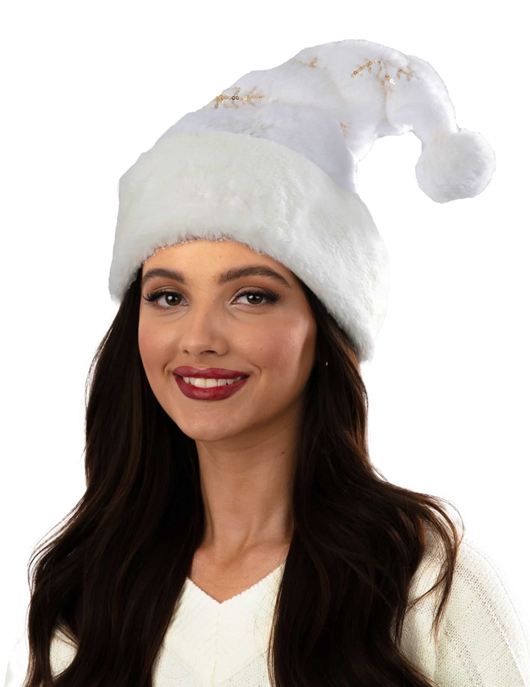 Weihnachtsmütze Deluxe mit Schneeflocken Erwachsene Weiß