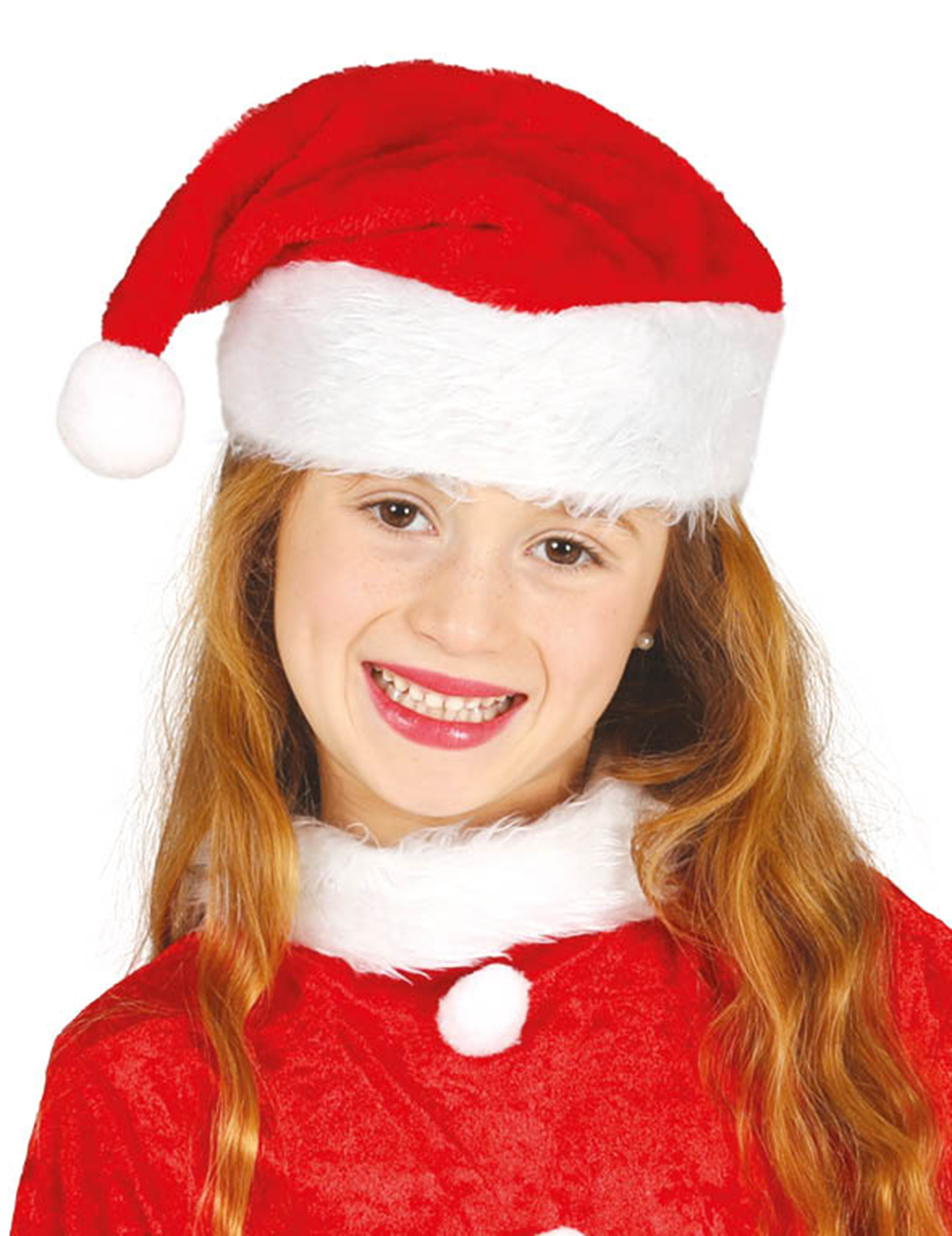 Weihnachtsmütze für Kinder Plüsch rot-weiss