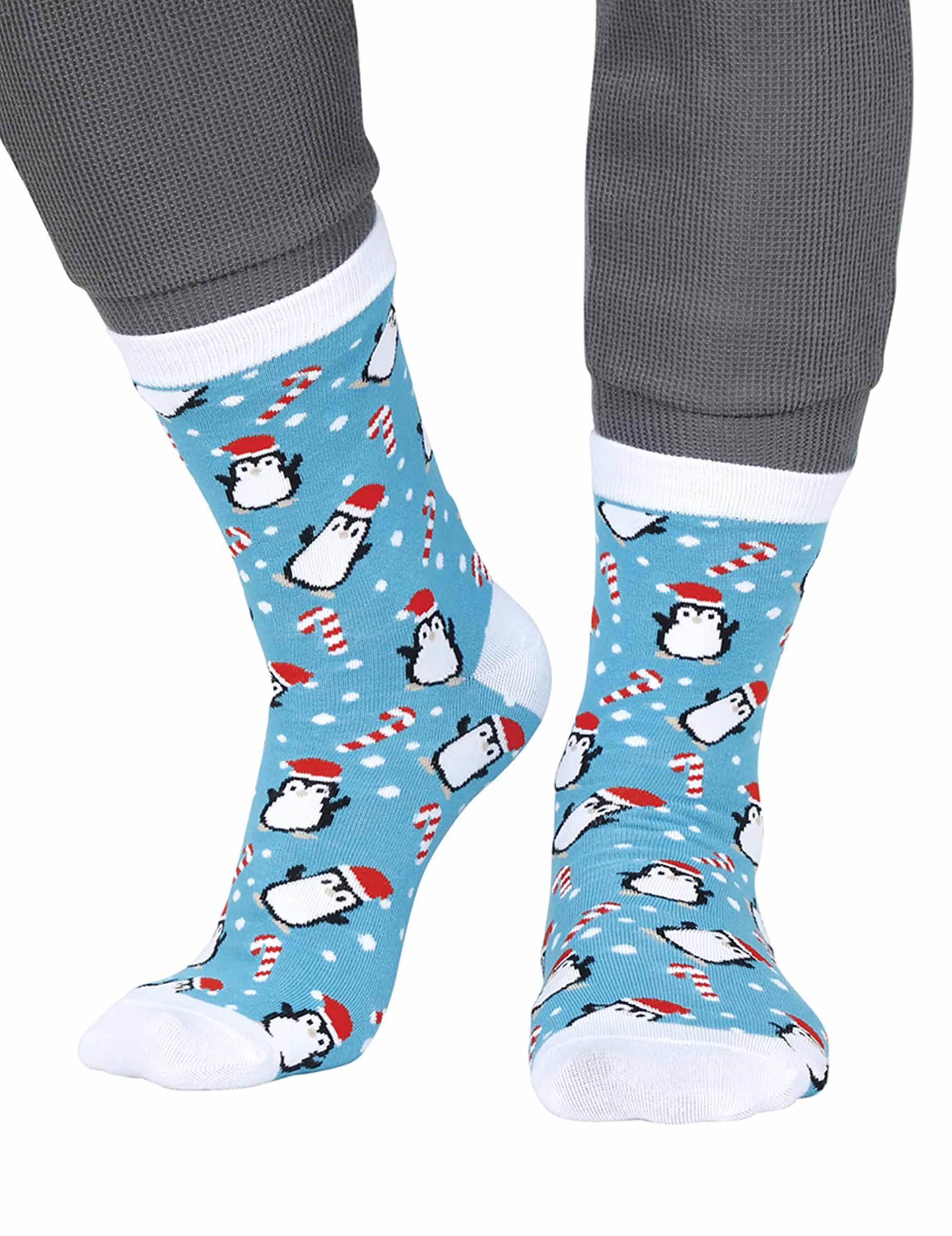 Weihnachtssocken Pinguin Motiv für Erwachsene Blau