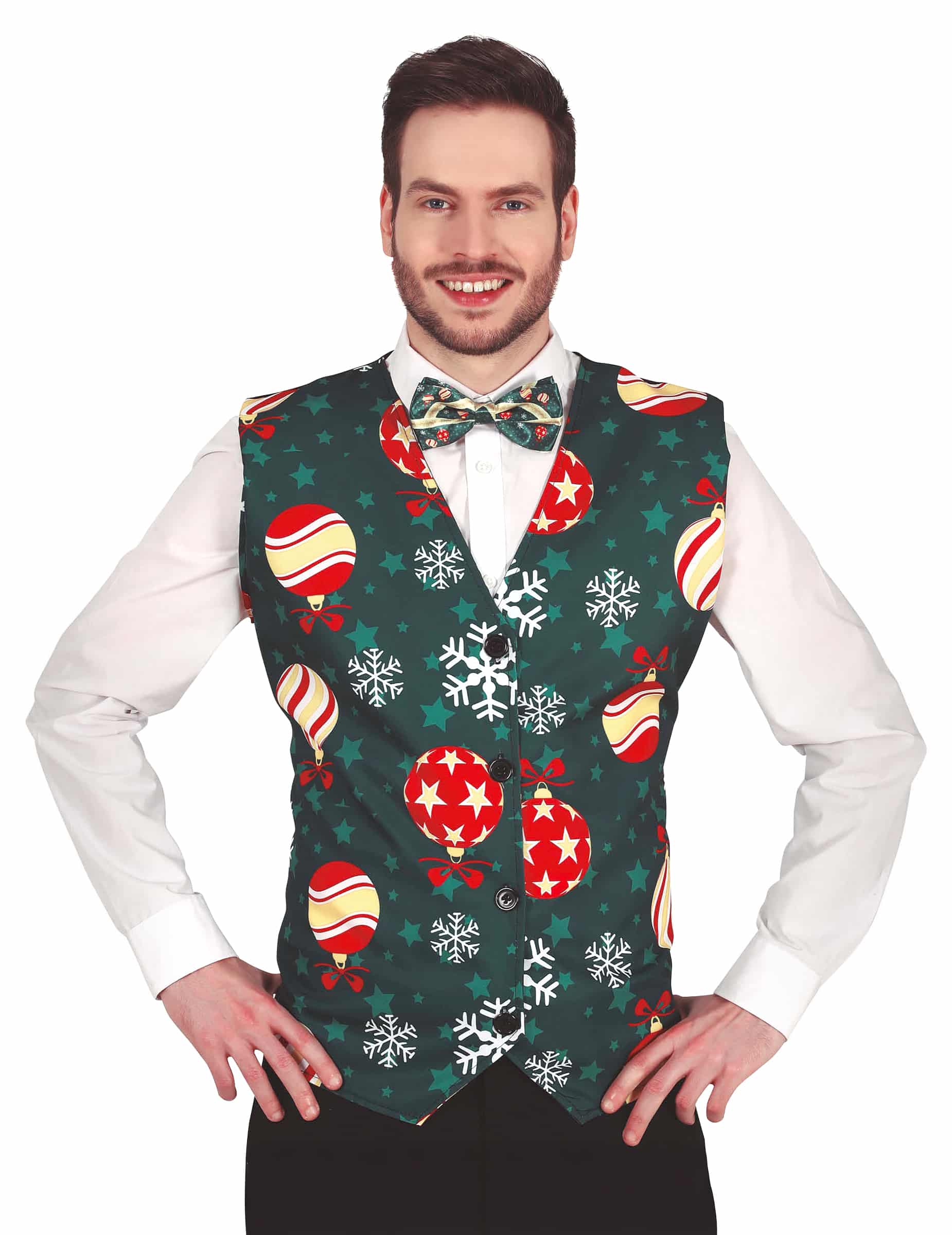Weihnachtsweste Erwachsene Schneeflocken Kugeln grün