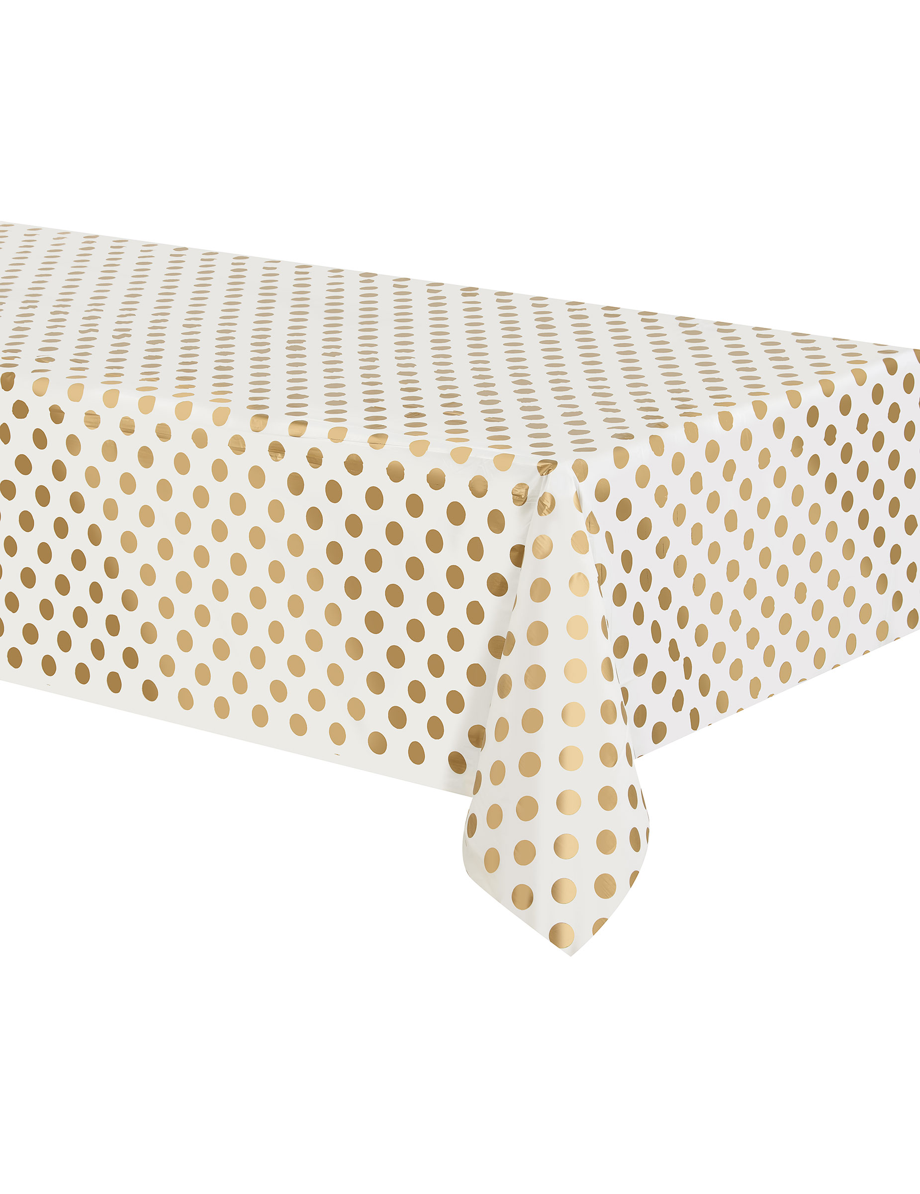 Weiße Kunststoff-Tischdecke mit goldenen Punkten 137 x 274 cm Party + Geburtstag