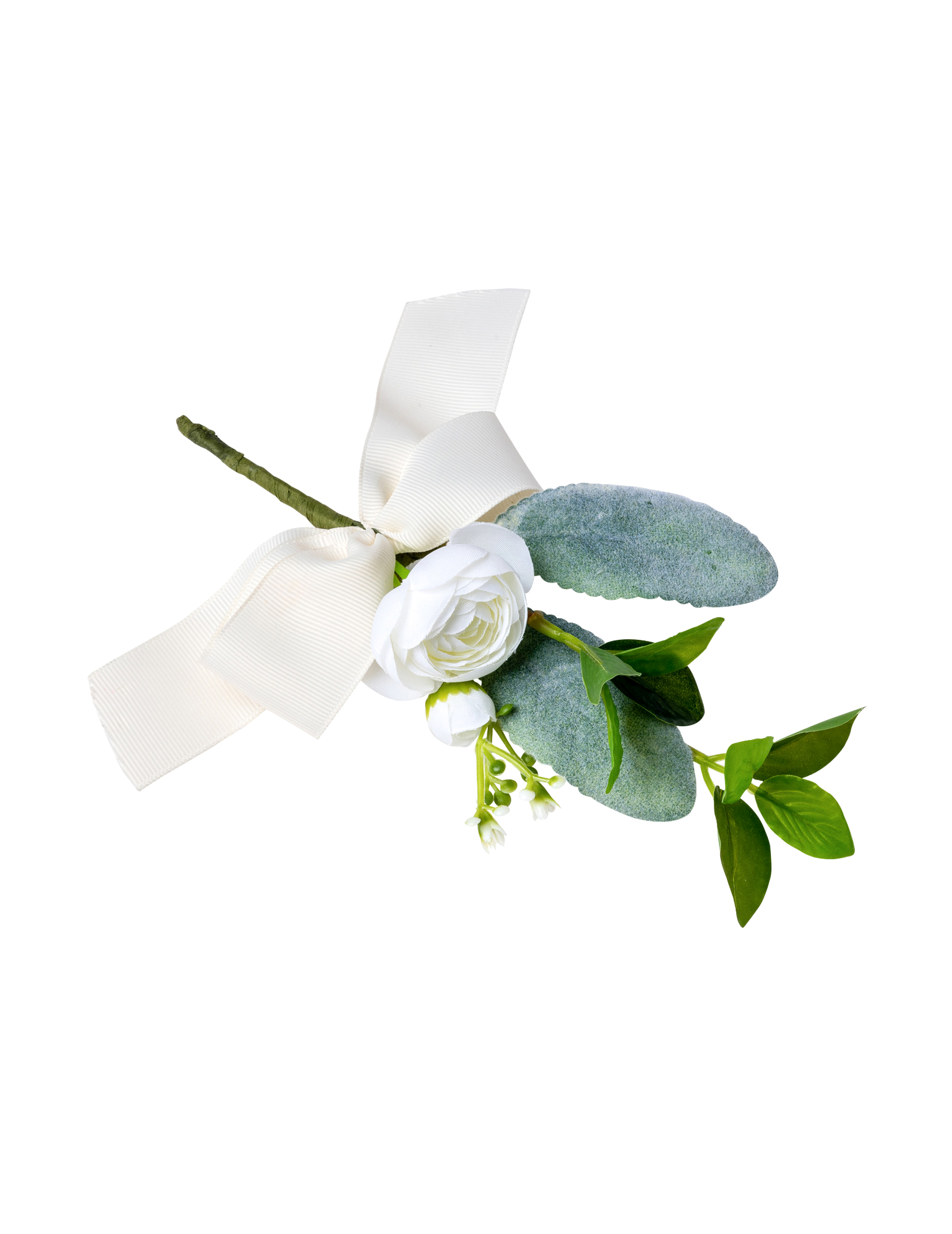 Weißer Pfingstrosenzweig mit Blättern und Band 20 cm für Hochzeiten