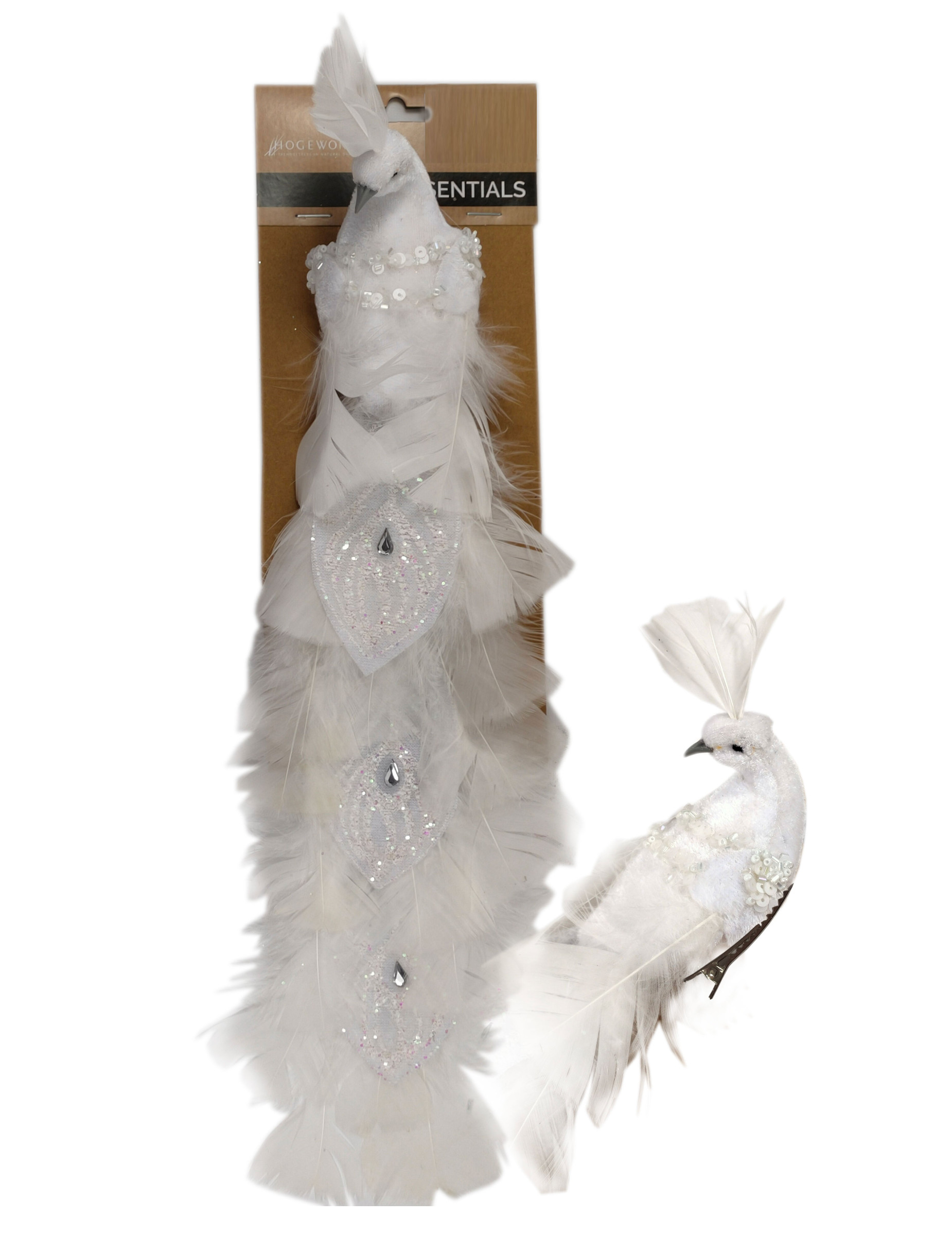 Weißer Vogel mit Clip 36 cm aus Federn