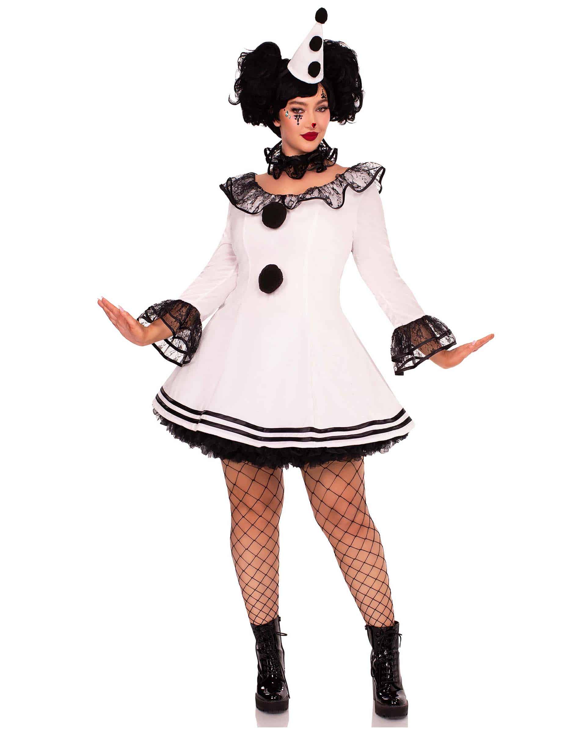 Weißes verführerisches Pierrot Kostüm für Damen in Plus Size