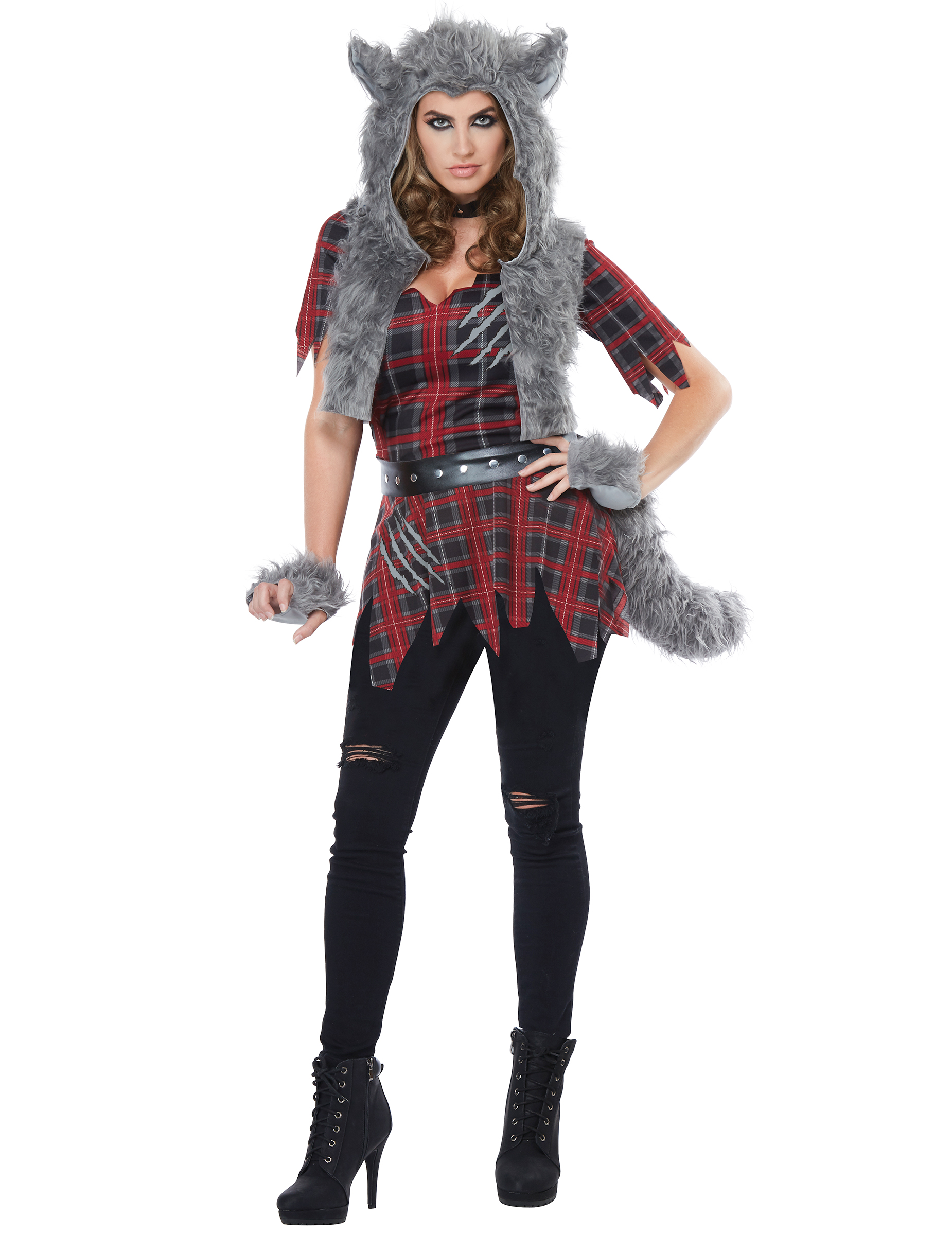 Werwolf-Kostüm für Damen Halloween-Kostüm rot-grau