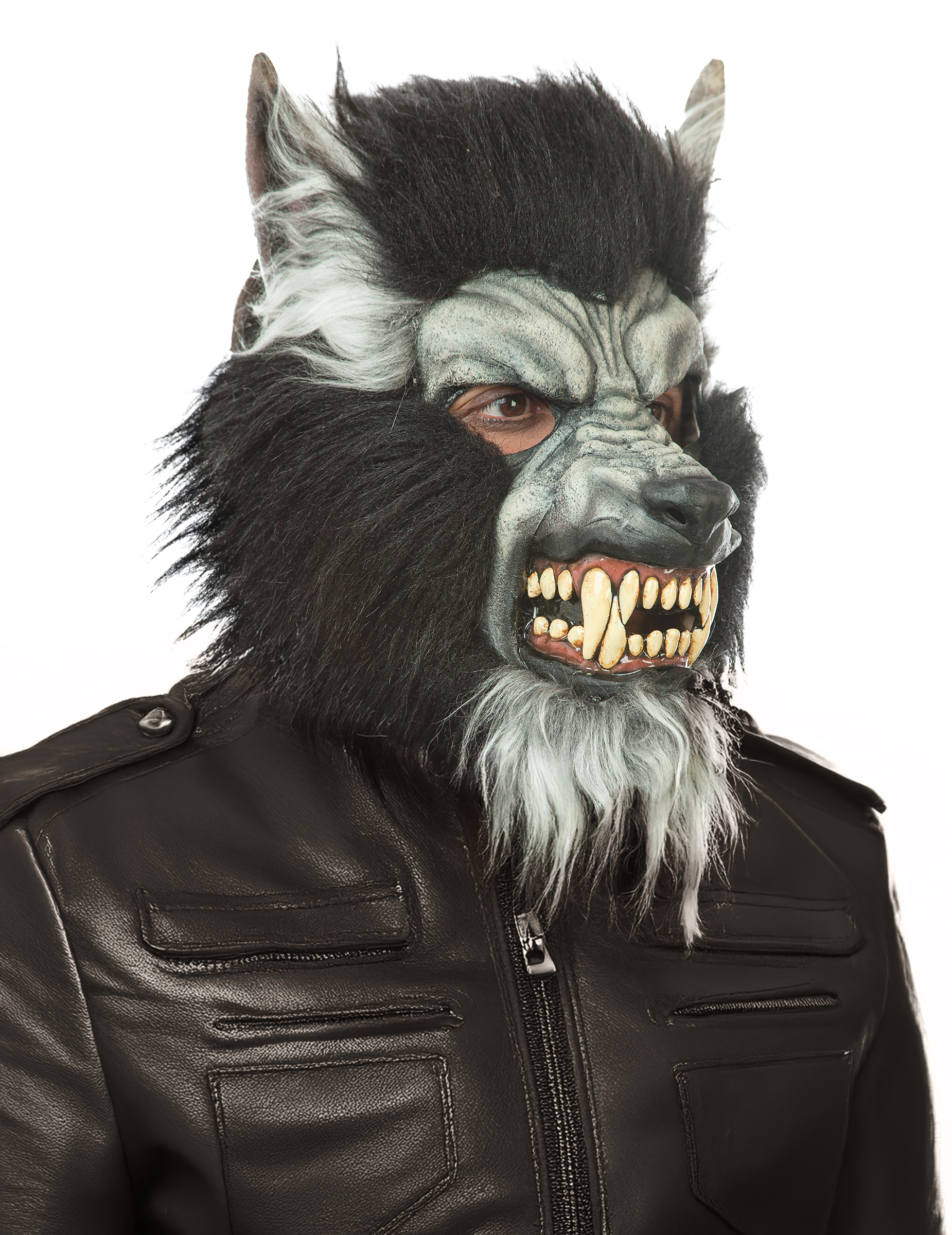 Werwolf-Latexmaske für Erwachsene Vollmaske grau-schwarz-weiß