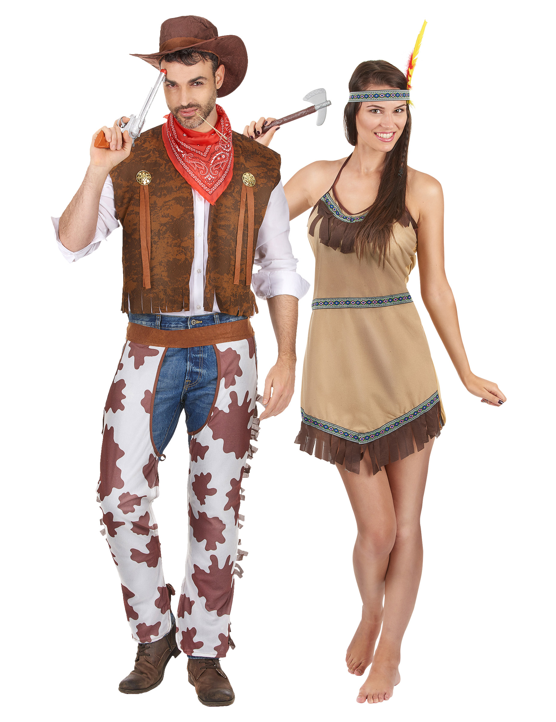 Western-Paarkostüm Cowboy und Indianerin braun