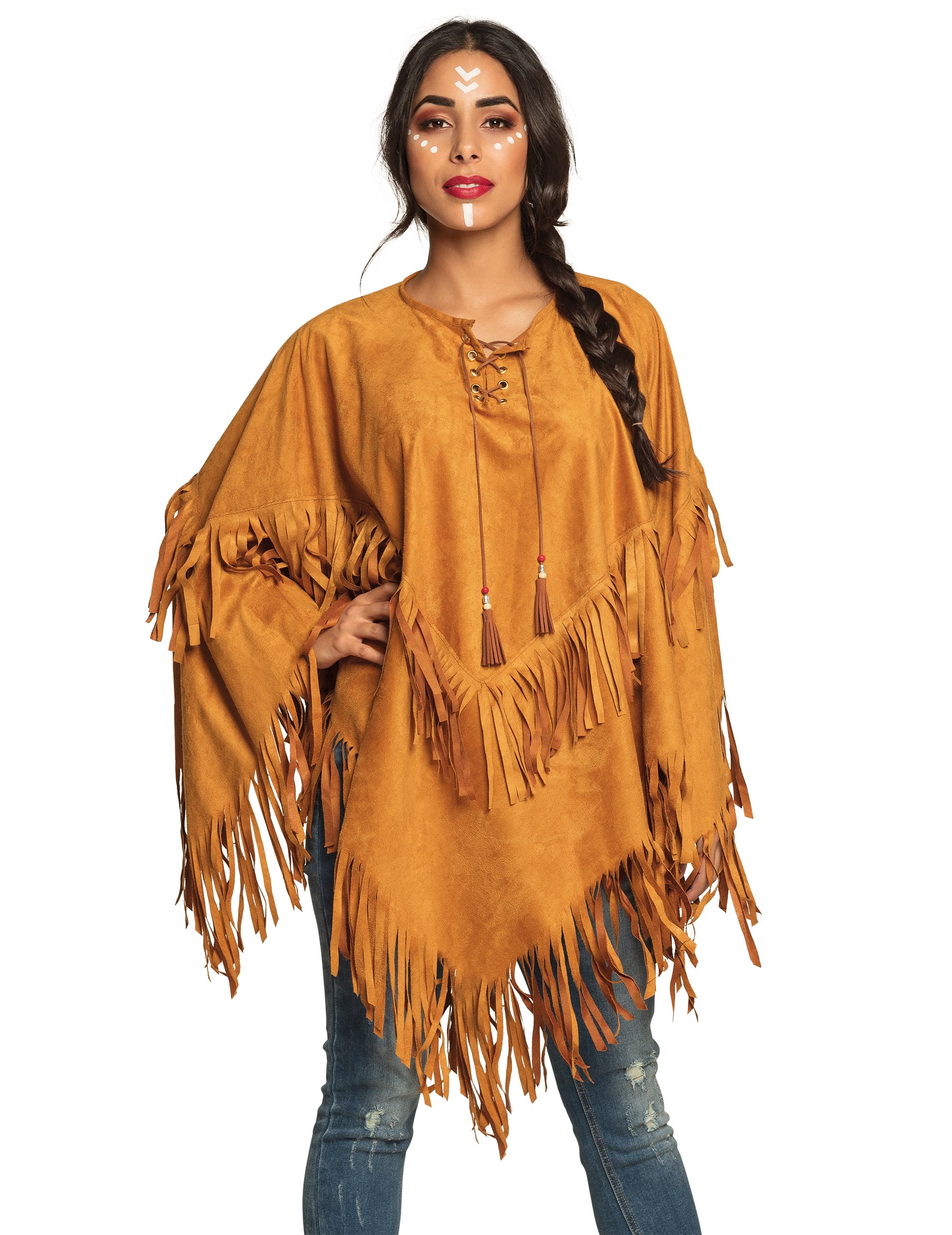 Western-Poncho mit Fransen für Damen braun