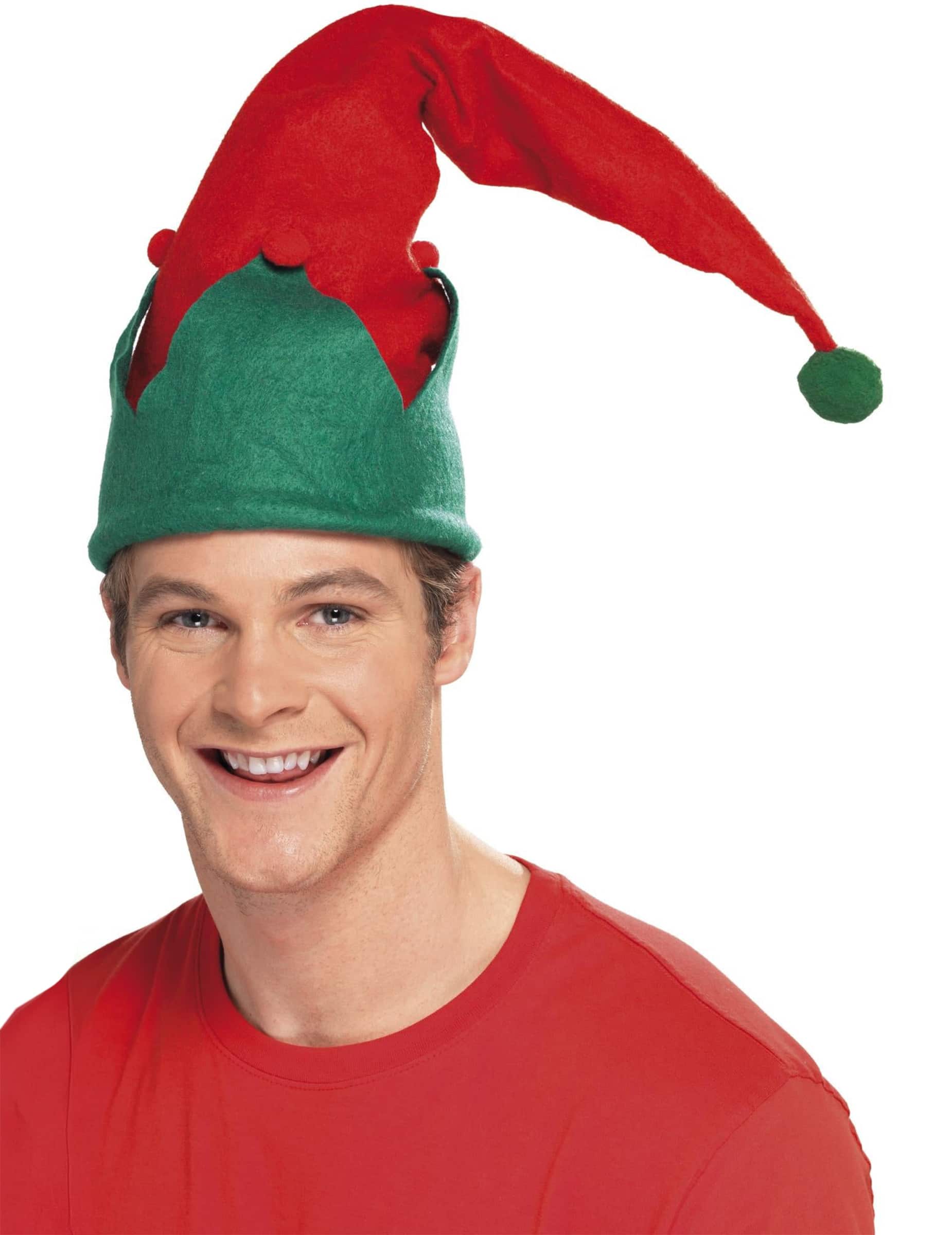 Wichtel Hut Kostümzubehör Weihnachtself rot-grün
