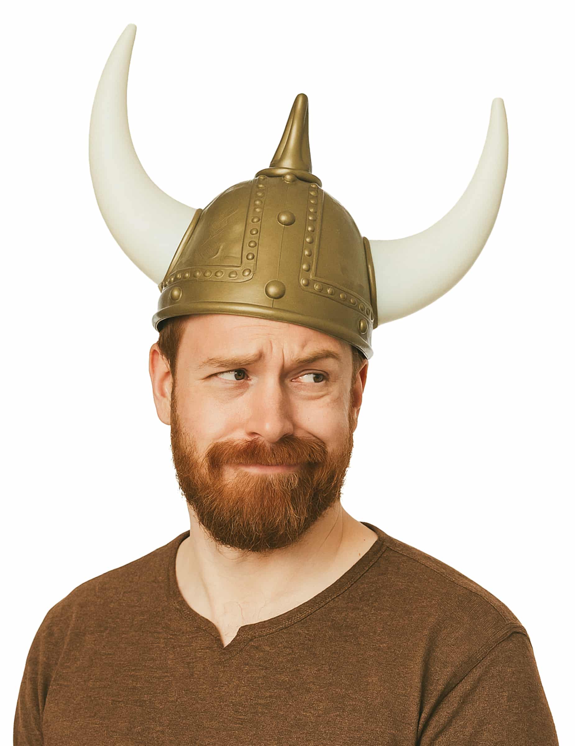 Wikinger Helm mit Hörnern grau-gold-weiss