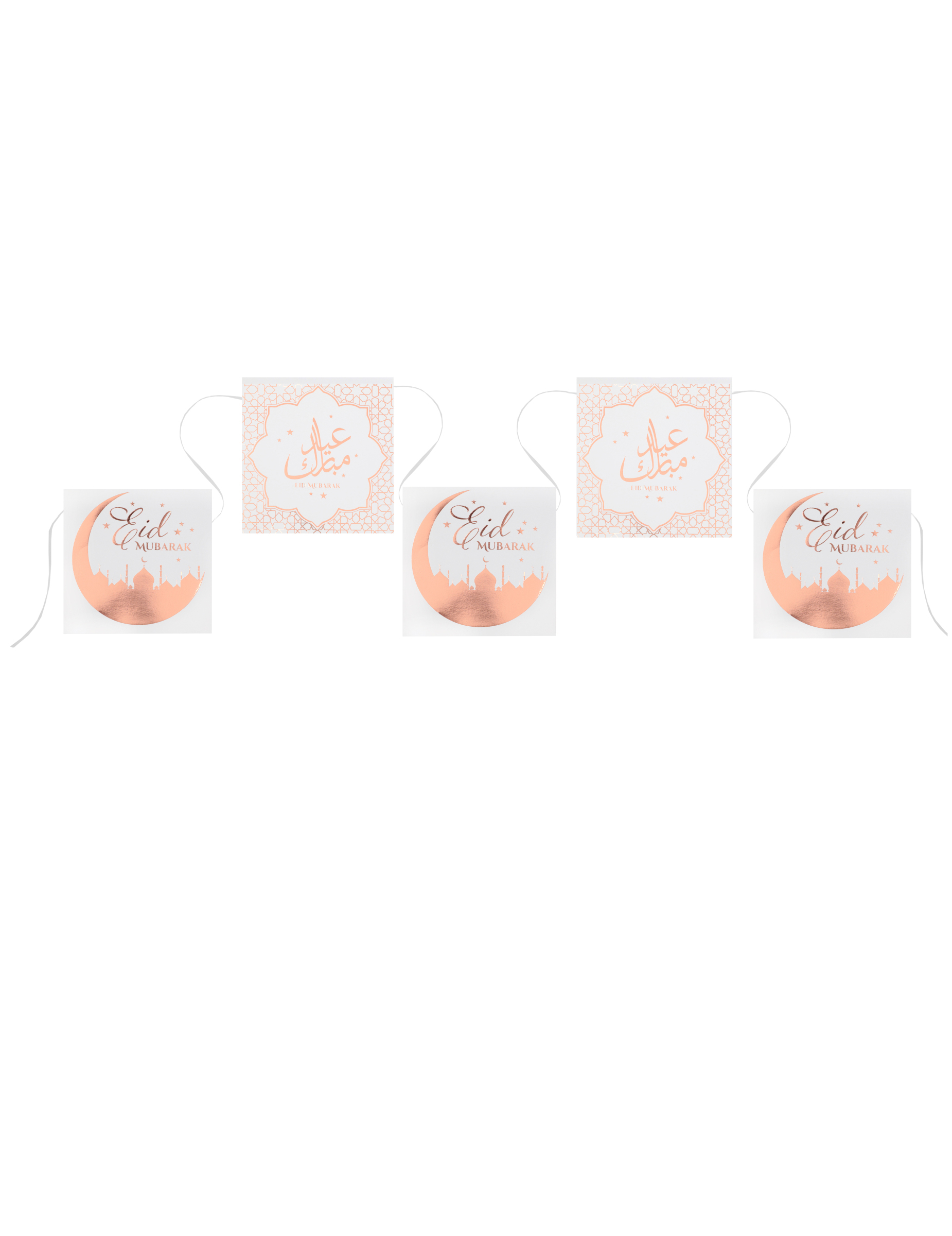 Wimpelkette 12 Wimpel Pappe Eid Mubarak Rosegold 5 m für das Zuckerfest