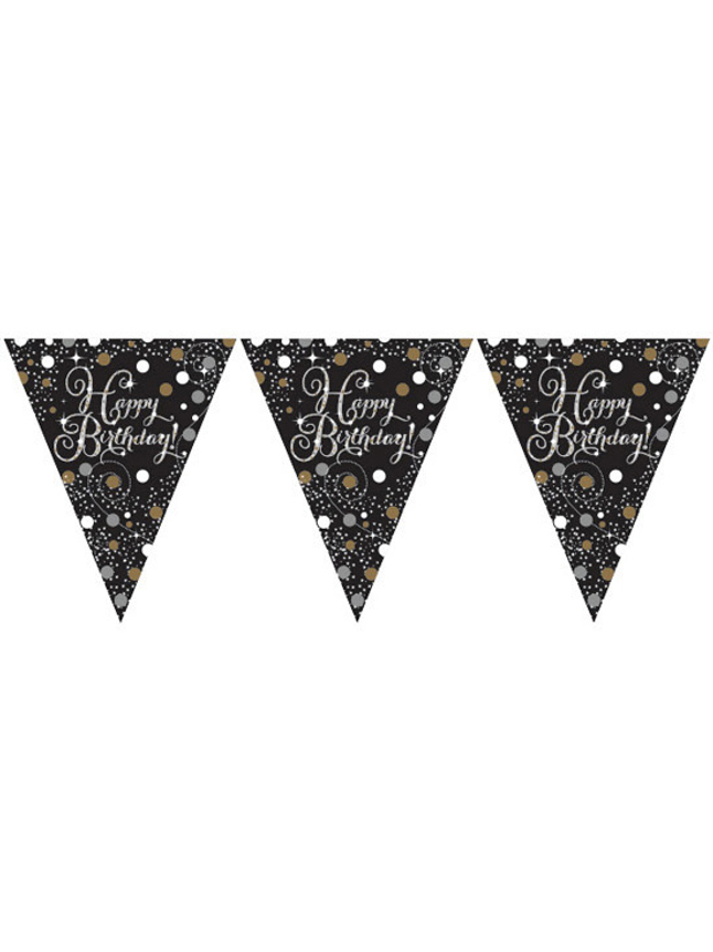 Wimpelkette Glitzernd Happy Birthday 4 m schwarz-gold