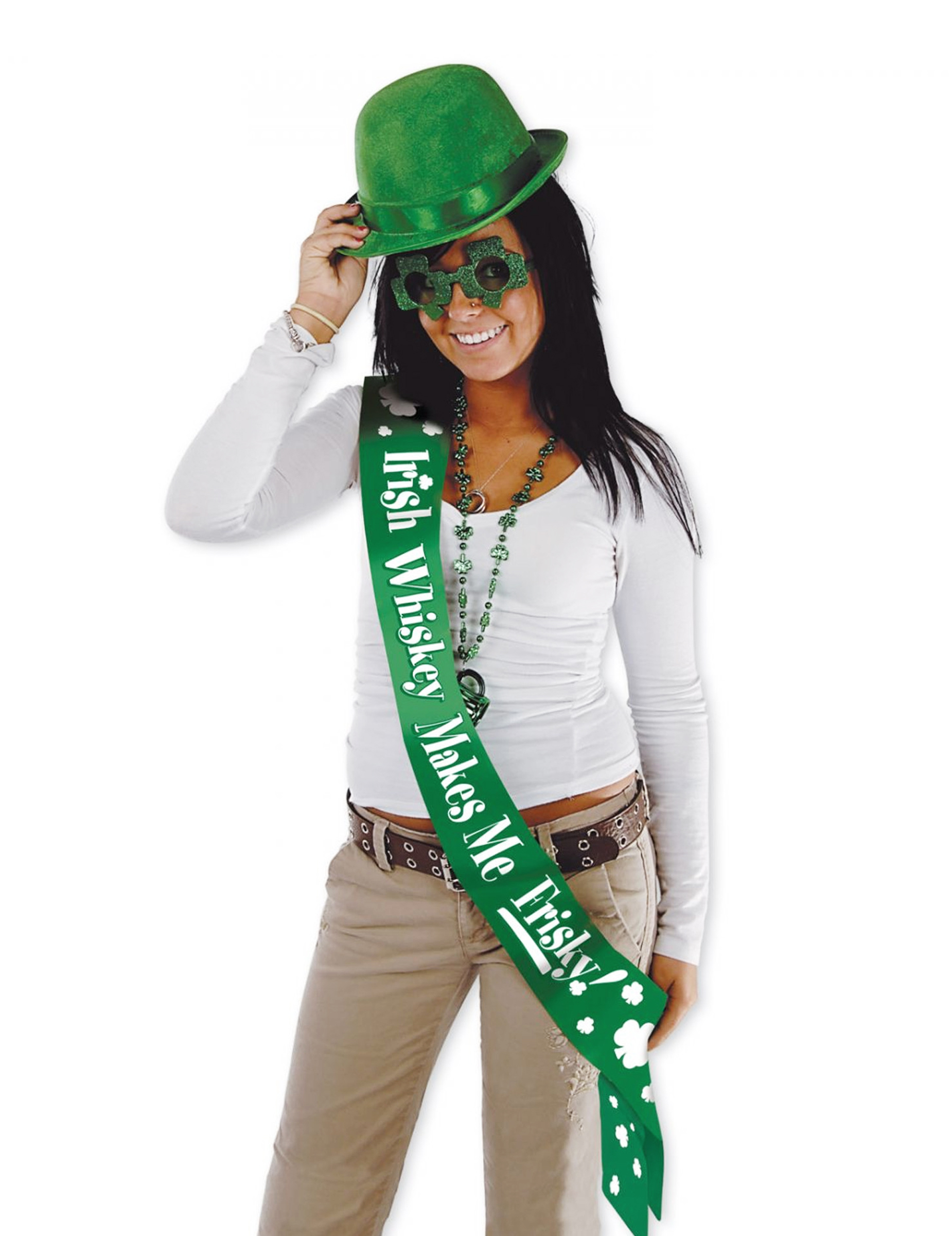 Witzige Schärpe Irish Whiskey makes me frisky! St.-Patrick's-Day-Accessoire grün
