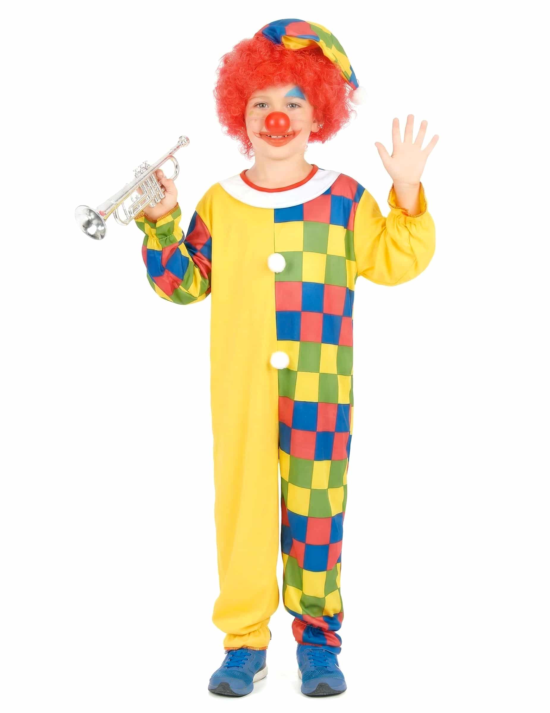 Witziges Clown-Kinderkostüm kariert gelb-bunt