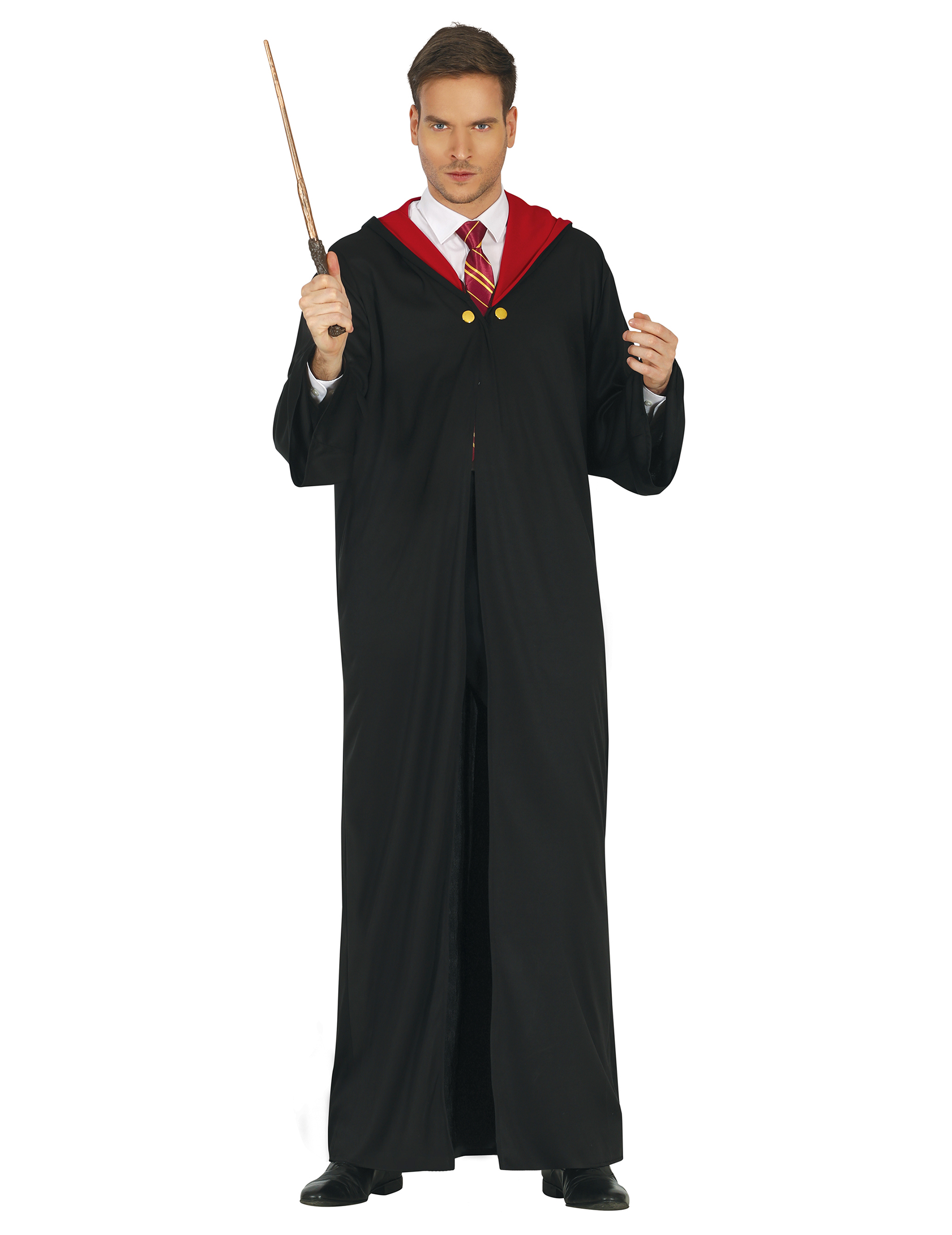 Zauberschüler-Robe für Herren Halloween Cosplay schwarz-rot