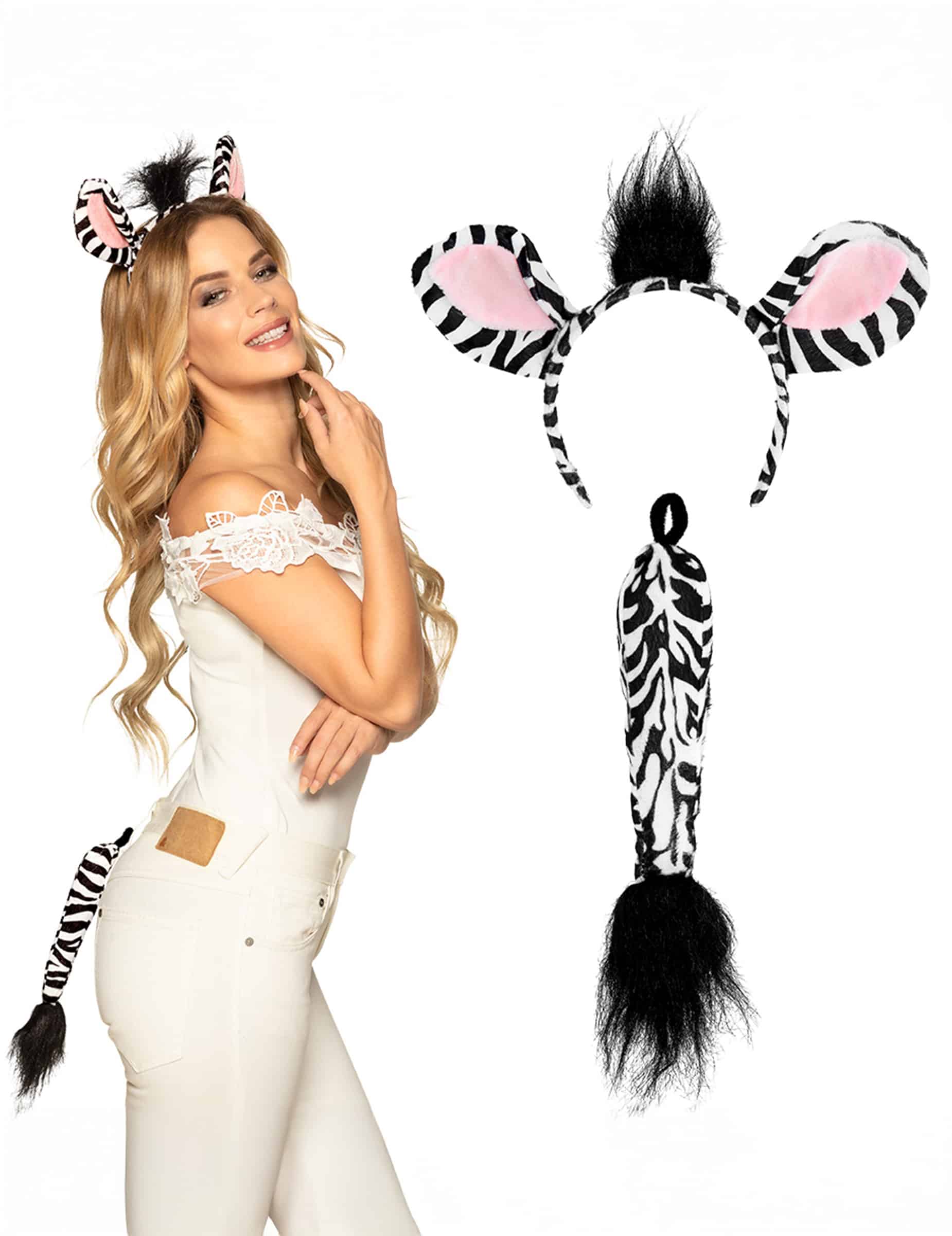 Zebra Kostüm Set schwarz-weiss 2-teilig