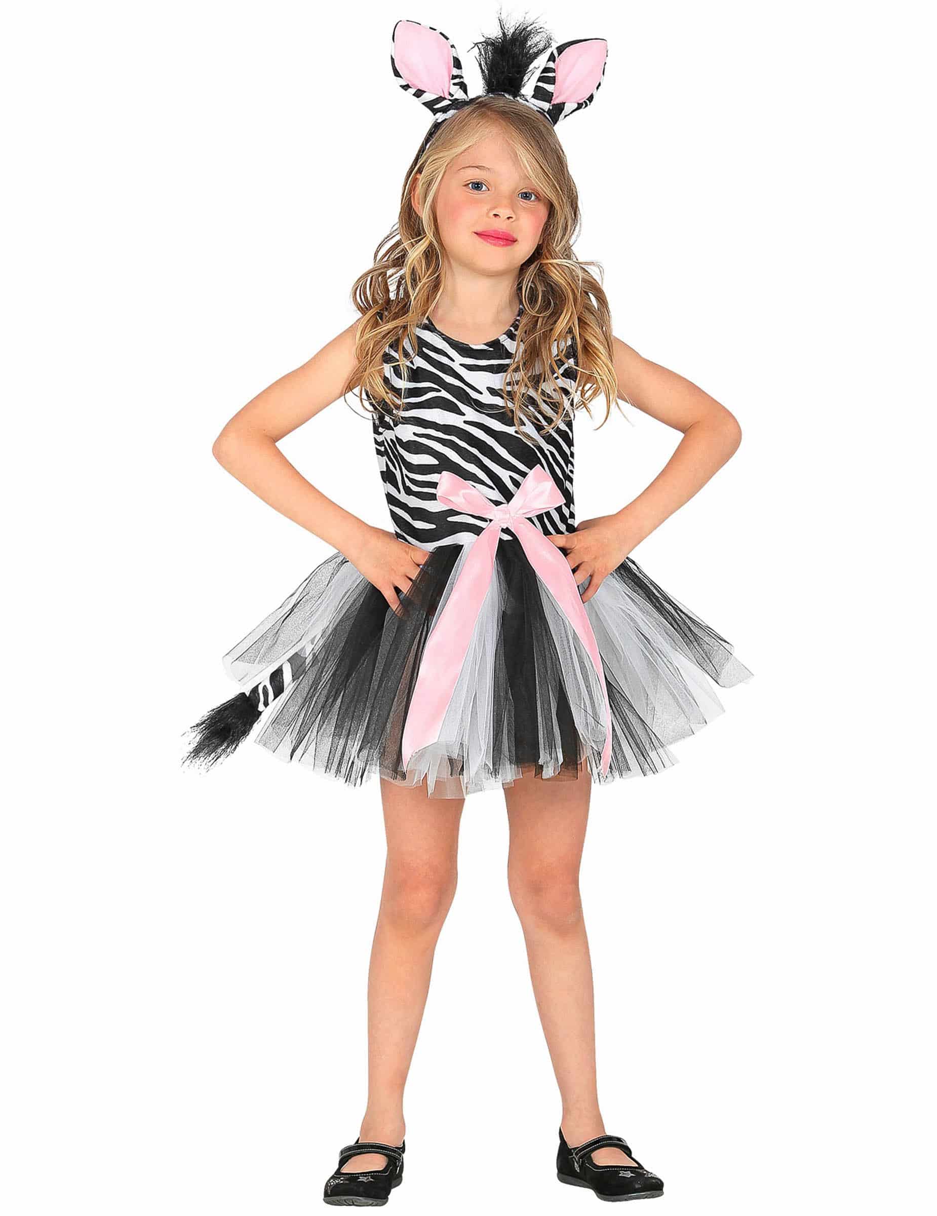 Zebra-Kostüm für Mädchen 2-teilig schwarz-weiß