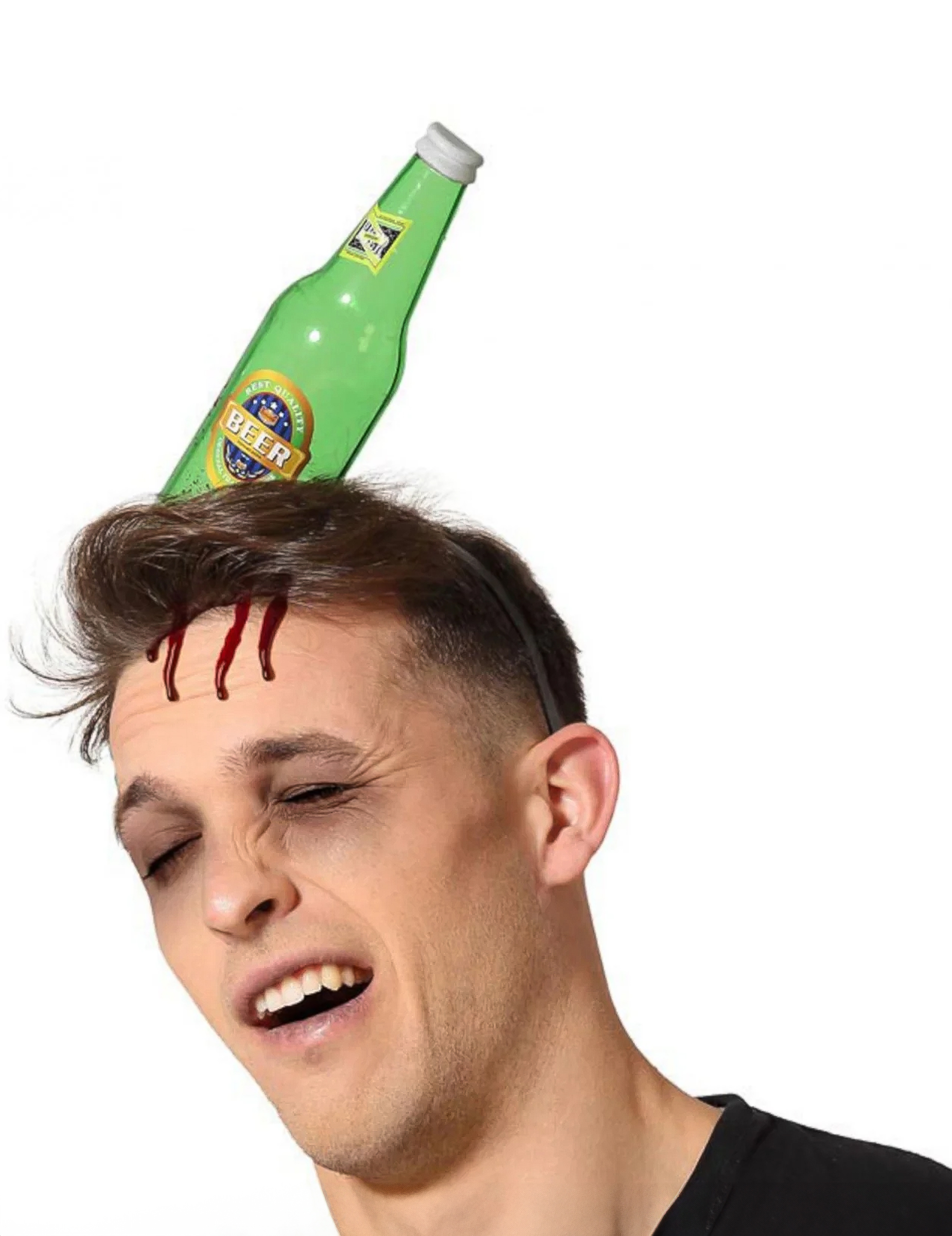 Zerbrochene Bierflasche Horror-Haarreif für Erwachsene Halloween grün-blau-gelb