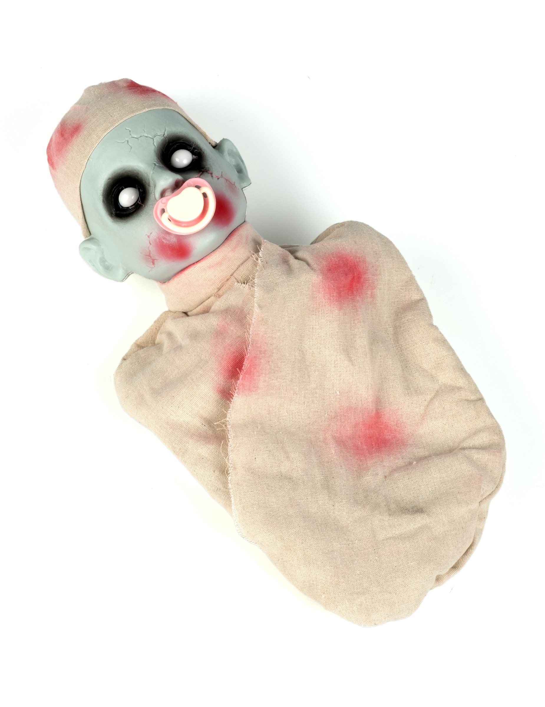 Zombie-Baby-Puppe mit Leucht- und Sound-Effekt Halloween weiß-grau-rot