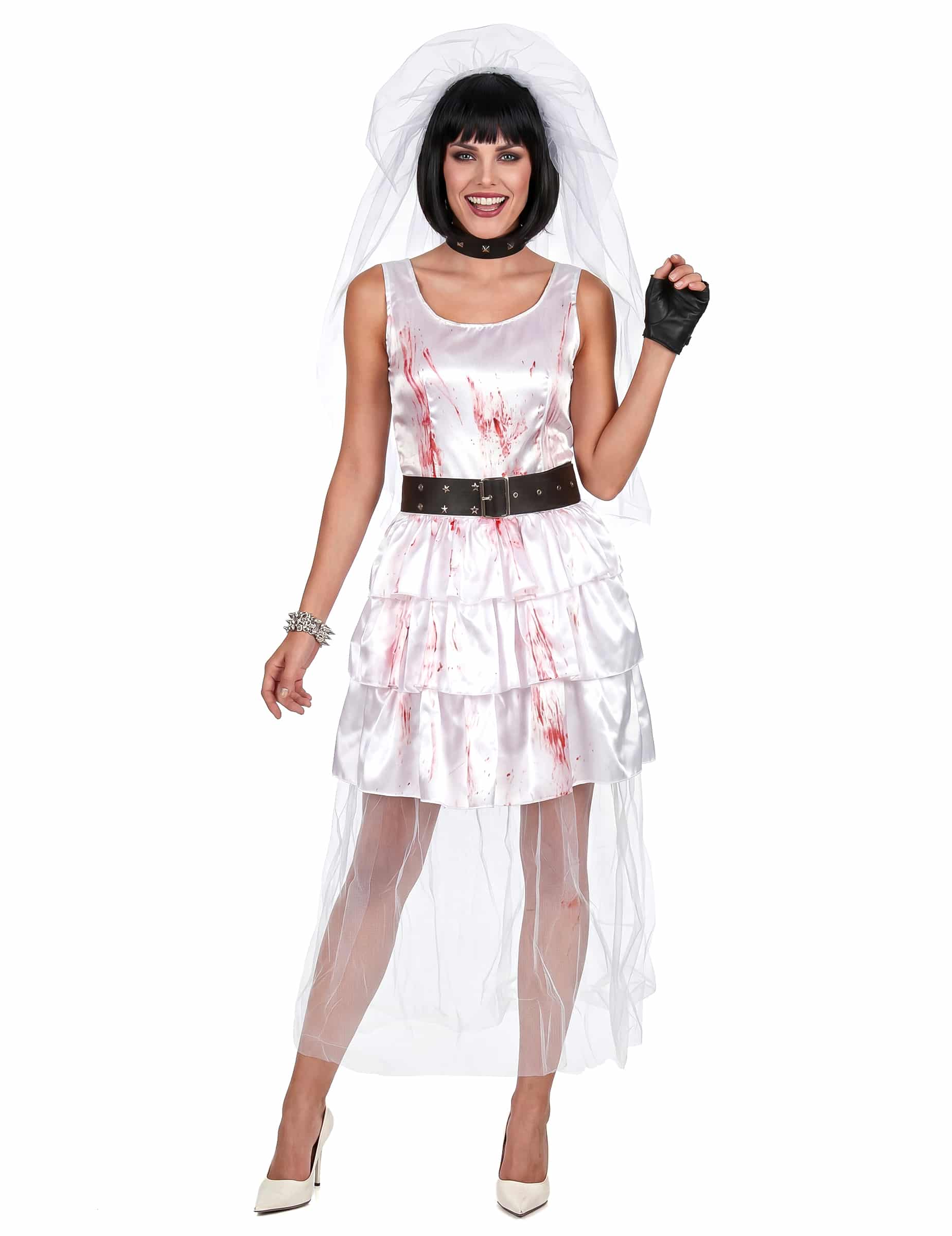 Zombiebraut Halloween Damenkostüm weiss-rot