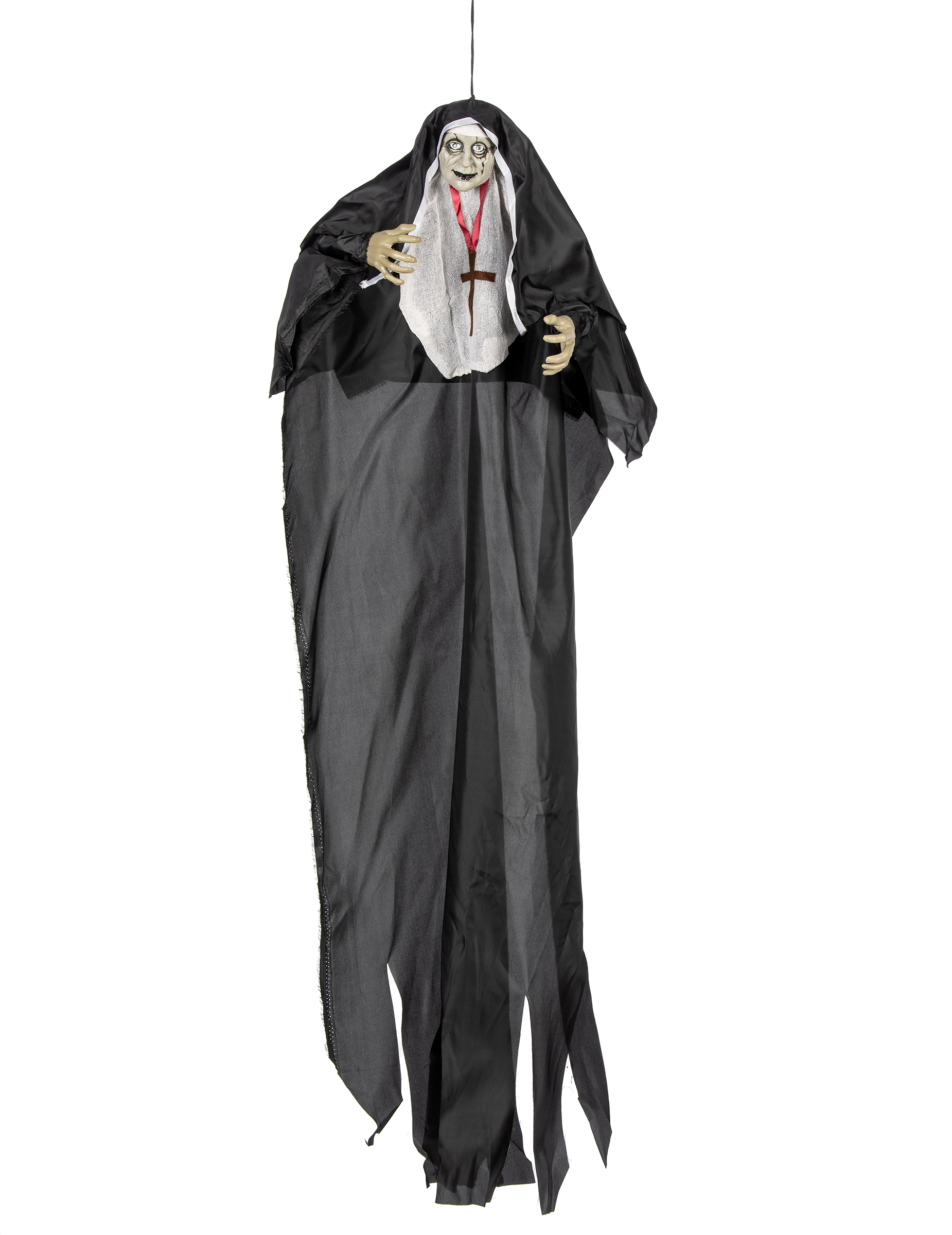 Zombienonne-Dekofigur mit Leuchteffekt Halloween-Hängedeko schwarz-weiss 137 cm