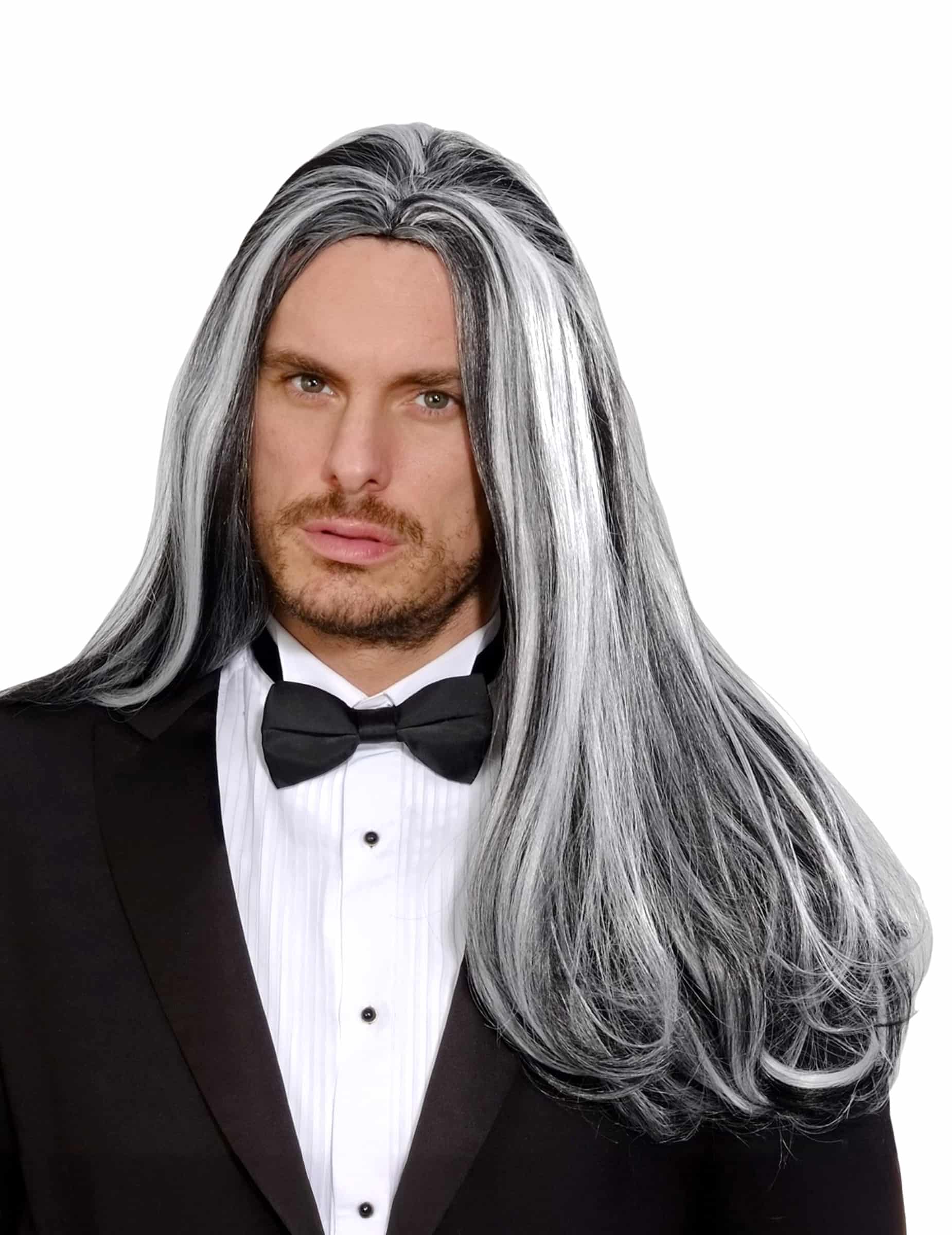 Zweifarbige Halloween-Perücke Vampir-Herrenperücke schwarz-weiss