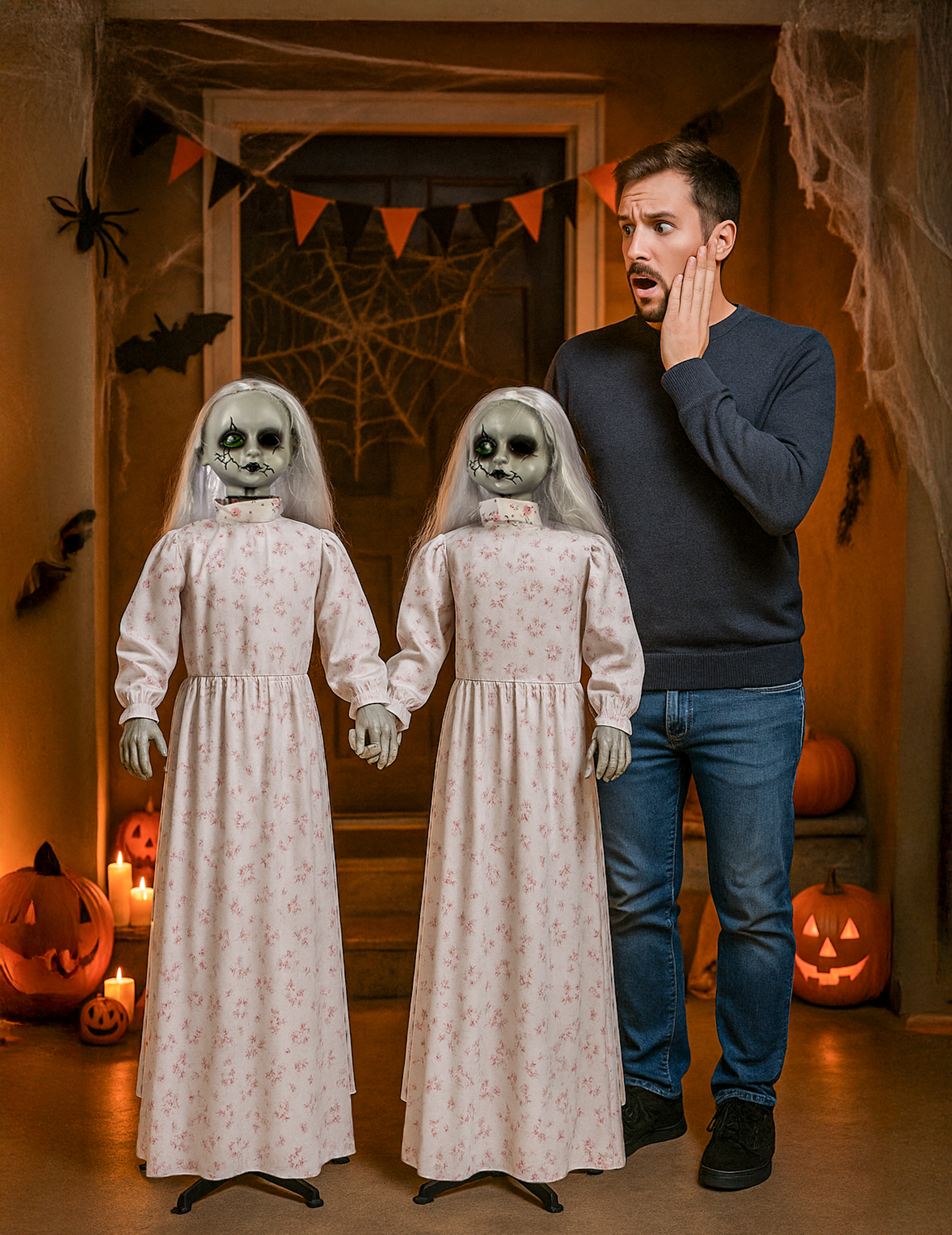 Zwillinge-Halloween-Partydeko weiss-schwarz 60 cm