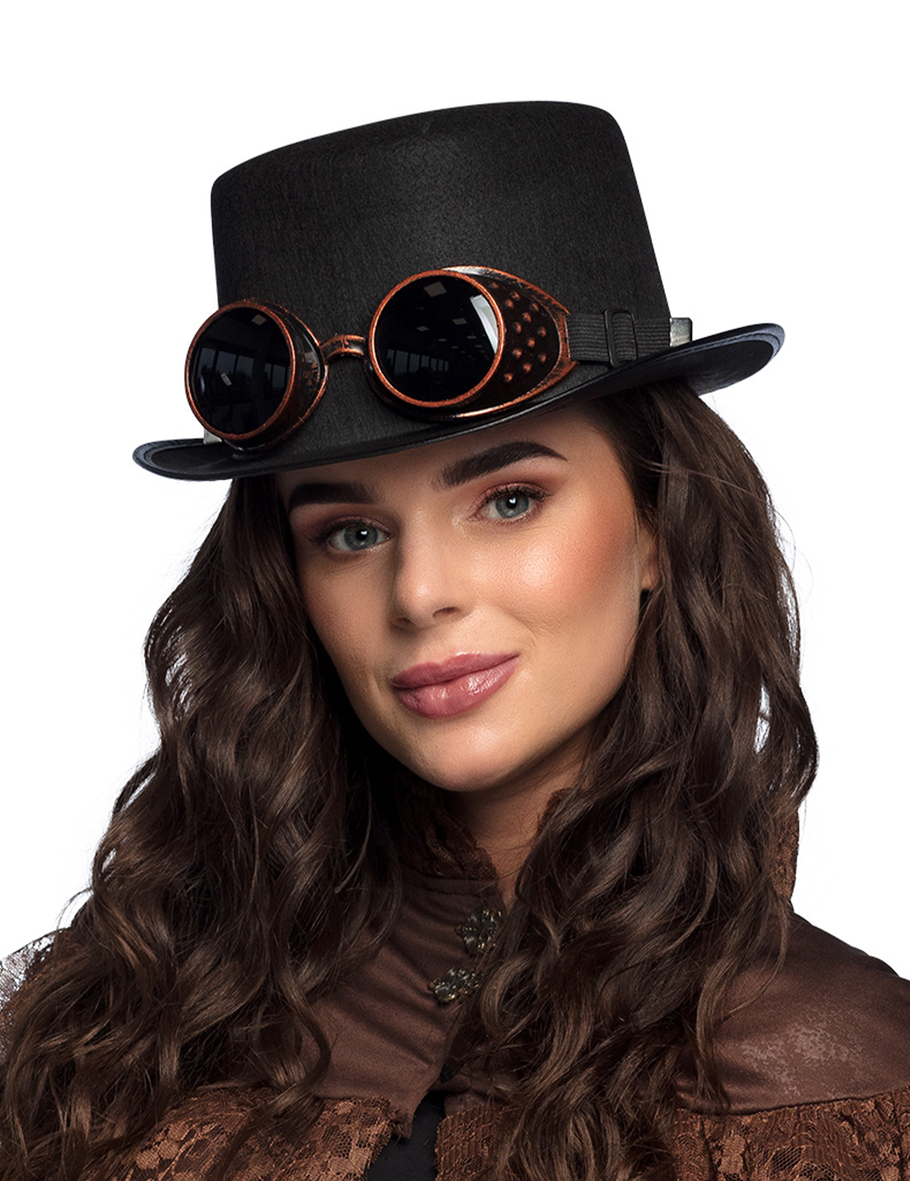 Zylinder für Erwachsene - Steampunk mit Aviator-Brille - Schwarz/Bronze