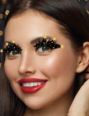 künstliche Wimpern schwarz mit goldenen Sternen