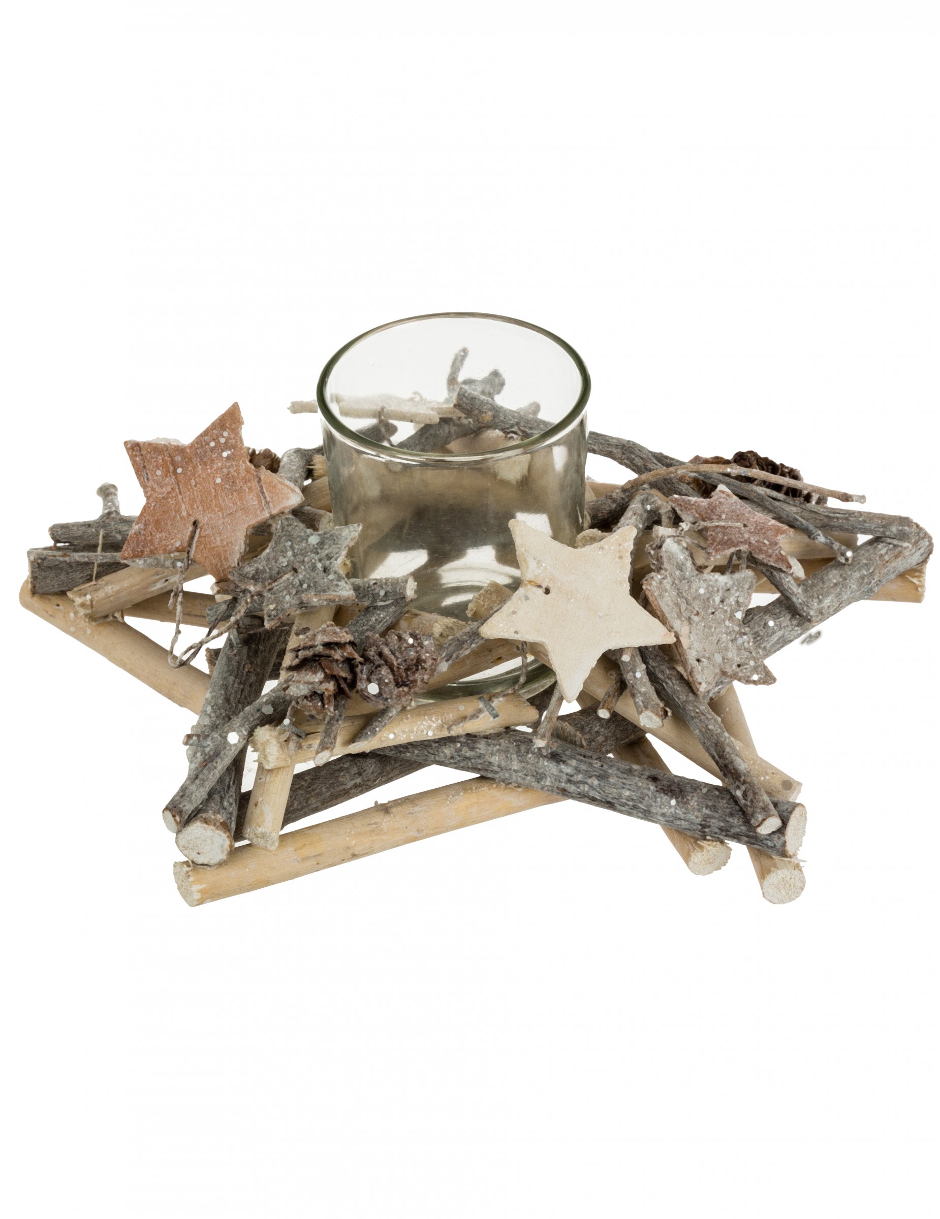 weihnachtlicher Teelichthalter helles Holz Weihnachtsdeko braun 20 x 8 cm